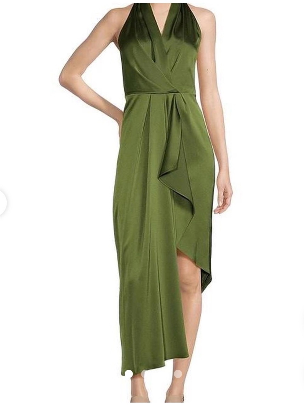Olive Green Halter Wrap Midi Dress